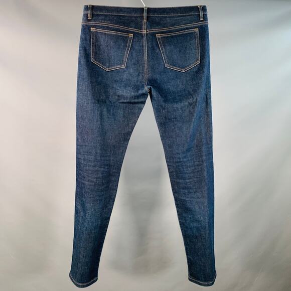 A.P.C. Size 34 Blue Contrast Stitch Cotton Blend Twill Tapered Button Fly Jeans - Picture 3 of 6